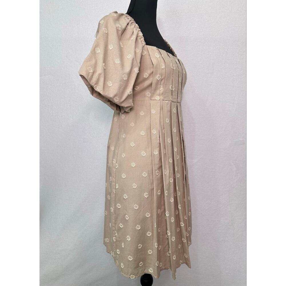 NWT And Now This Beige Cotton Dobby Dot Puff Sleeve Cottagecore Dress Size XS - Picture 3 of 12